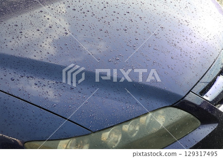 water droplets on car hood 129317495