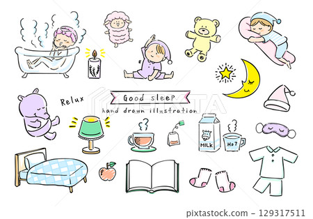 可愛的插圖套裝，助您睡眠良好（彩色） 129317511
