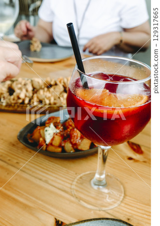 sangria and tapas during summer lunch 129317665