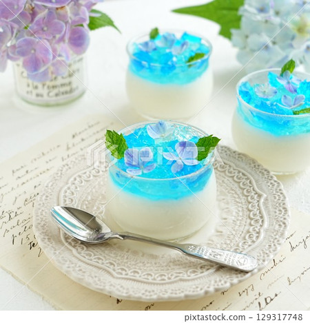 Cute jelly with hydrangea Cute jelly with hydrangea 129317748
