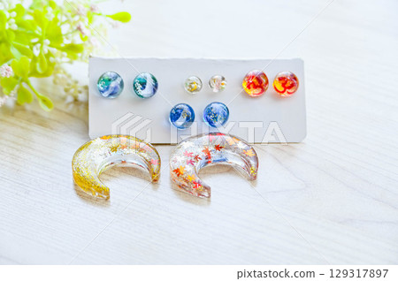 Resin art earrings and chopstick rests 129317897