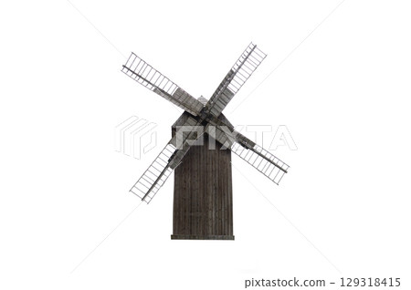 vintage wooden mill isolated on white background 129318415