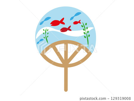 Illustration of a goldfish-patterned fan Illustration of a goldfish-patterned fan 129319008
