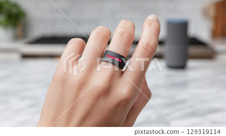 Black smart ring for monitoring health metrics and enhancing wellness through biometric technology 129319114