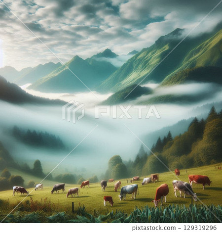 majestic mountain landscape in the morning 129319296