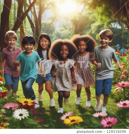 happy family in the park happy family in the park 129319299