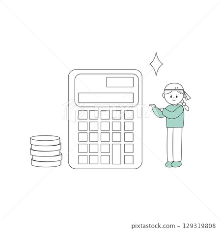 Illustration of a woman seriously saving money 129319808