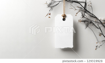 Mockup of plain white tag on Halloween theme background with copy space for text, white color tone. 129319928