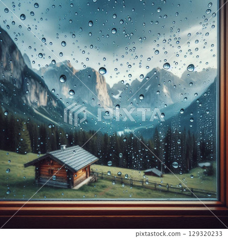 winter landscape with snowy house 129320233