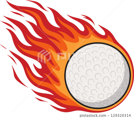 Burning flaming golf ball 129320314