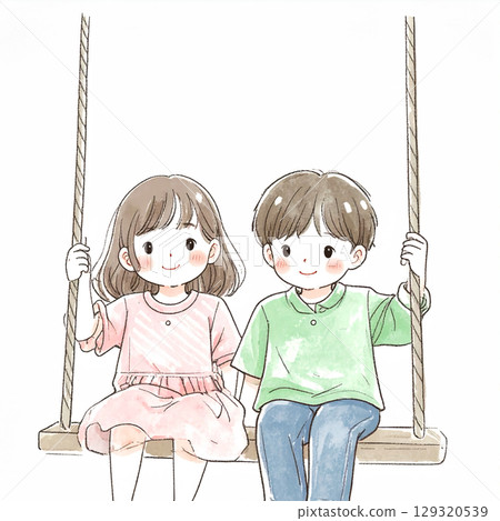 Hand-drawn watercolor illustration of children 129320539