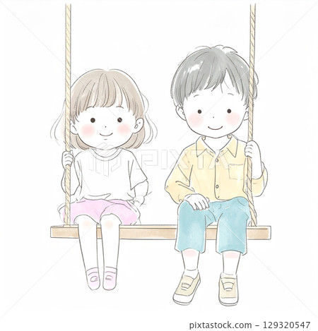 兒童手繪水彩插圖 129320547