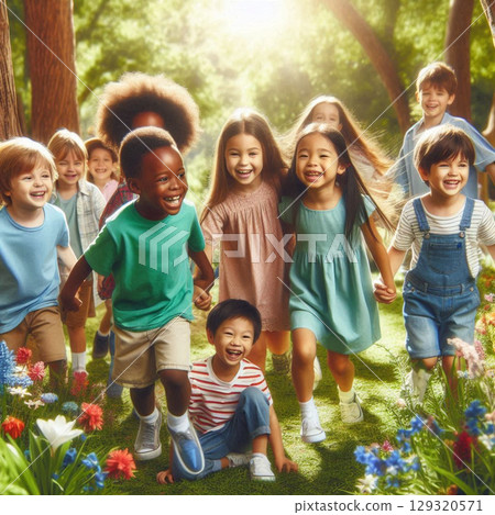 happy children in the park 129320571