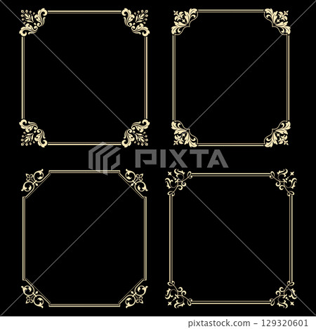 Set of decorative frames Elegant vector element for design in Eastern style, place for text. Floral black and golden borders. Lace illustration for invitations and greeting cards Set of decorative frames Elegant vector element for design in Eastern style, place for text. Floral black and golden borders. Lace illustration for invitations and greeting cards 129320601