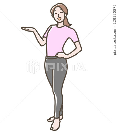 一位身穿瑜珈服的女士用手指著的插圖 129320875