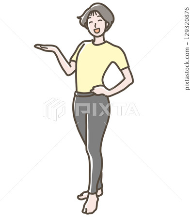 一位身穿瑜珈服的女士用手指著的插圖 129320876
