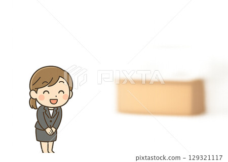 女員工微笑著向訪客鞠躬的插圖（接待、商務禮儀、迷你人物） 129321117