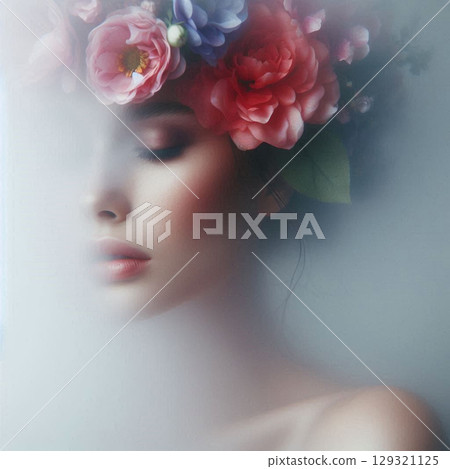 beautiful girl with flowers 129321125