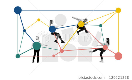 Graphic composition of coworkers climbing network structure with dynamic motion and support Graphic composition of coworkers climbing network structure with dynamic motion and support 129321228