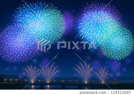 Fireworks to beat in the night sky 129321695