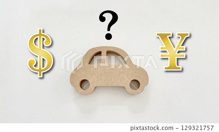 Natural car accessories, dollar and yen signs, and question marks Natural car accessories, dollar and yen signs, and question marks 129321757