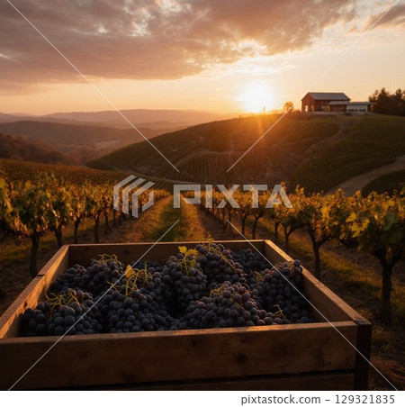 夕陽照射下的葡萄園 夕陽照射下的葡萄園 129321835