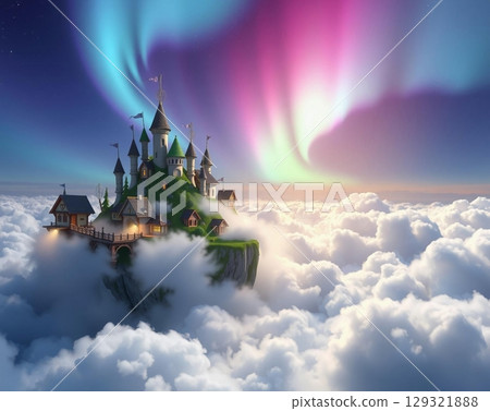 Celestial Castle Amongst Dreamy, Floating Cloudscape Wonders 129321888