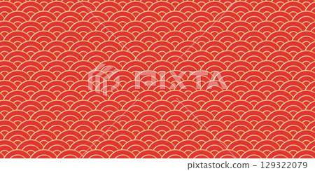 Traditional Chinese pattern with arching red waves Traditional Chinese pattern with arching red waves 129322079