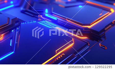 modern hexagonal grid pattern featuring glowing blue and orange lines, creating futuristic and dynamic atmosphere. design evokes sense of technology and innovation 129322295