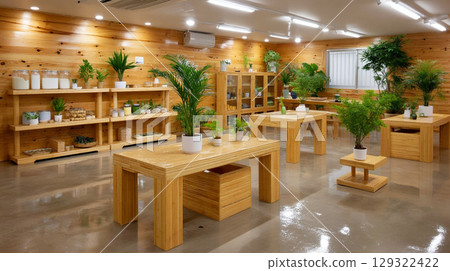 serene interior of wellness cafe featuring bamboo furniture, lush greenery, and natural wood accents, creating calming atmosphere for relaxation and rejuvenation serene interior of wellness cafe featuring bamboo furniture, lush greenery, and natural wood accents, creating calming atmosphere for relaxation and rejuvenation 129322422