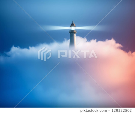 Beacon of Hope Amidst Ethereal Cloudscape Majesty 129322802