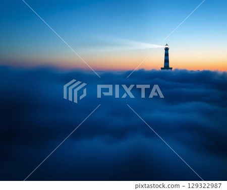 Beacon of Hope Amidst Ethereal, Misty Dawn Landscape Beacon of Hope Amidst Ethereal, Misty Dawn Landscape 129322987