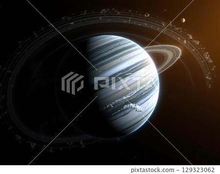 Ringed Gas Giant Planet with Moon in Orbit 129323062