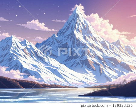 Majestic Snow-Capped Peaks Under a Pastel Twilight Sky Majestic Snow-Capped Peaks Under a Pastel Twilight Sky 129323125