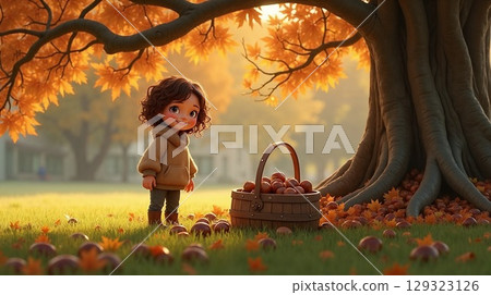 秋葉林中聚集的秋栗 秋葉林中聚集的秋栗 129323126