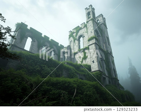Forgotten Fortress Embraced by Verdant, Ancient Overgrowth 129323233