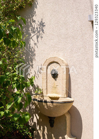 Close-up of a decorative detail on a house wall in a garden 129323340