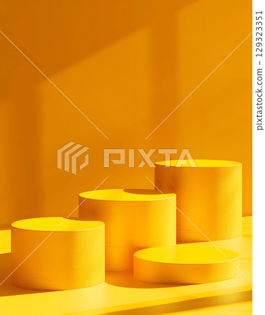 yellow podium on background. Conceptual banner for holidays. Pedestal for displaying good. 129323351