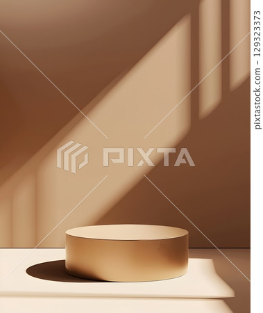 beige podium on colorful background. Conceptual banner for holidays. Pedestal for displaying good. 129323373