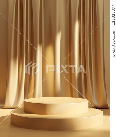 beige podium on colorful background. Conceptual banner for holidays. Pedestal for displaying good. 129323374