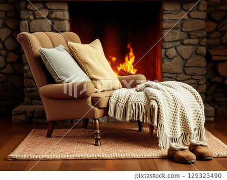 Cozy Hearth: A Moment of Warmth and Relaxation 129323490