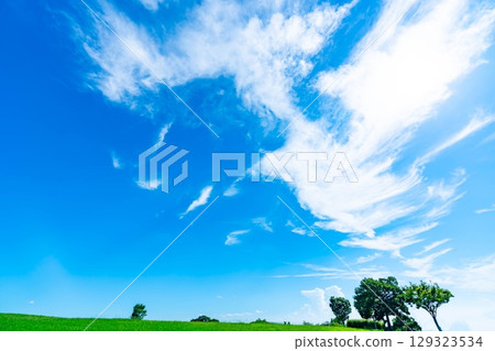 Blue sky and clouds and prairie Blue sky and clouds and prairie 129323534