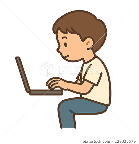 小學生在電腦上練習打字 129323579
