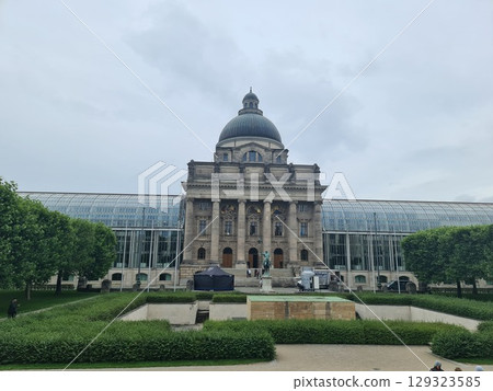 Munich, Germany - July 28, 2025: Facade of the Bavarian State Chancellery, Bayerische Staatskanzlei, a state agency of the German Free State of Bavaria 129323585