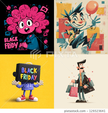 Playful Cartoon Style Black Friday Banner with Bright Colors 129323641