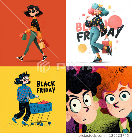 Playful Cartoon Style Black Friday Banner with Bright Colors 129323745