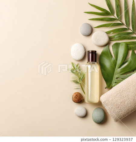 Elegant Spa Cosmetic Set with Towels and Blossoms Soft Beauty and Skincare Concept Elegant Spa Cosmetic Set with Towels and Blossoms Soft Beauty and Skincare Concept 129323937