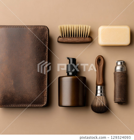 Mens Grooming and Skincare Set on Calming Background  Minimalist Beauty Concept 129324093