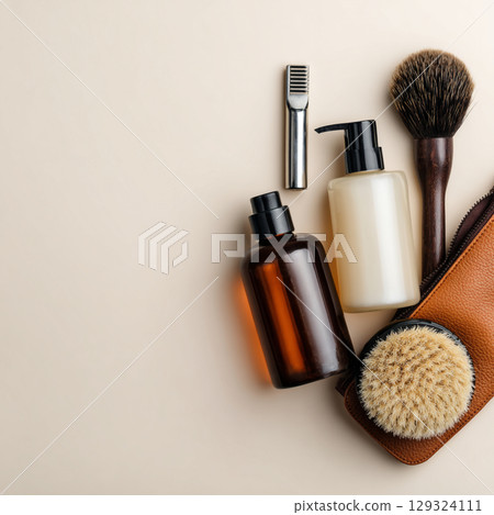 Mens Grooming and Skincare Set on Calming Background  Minimalist Beauty Concept 129324111