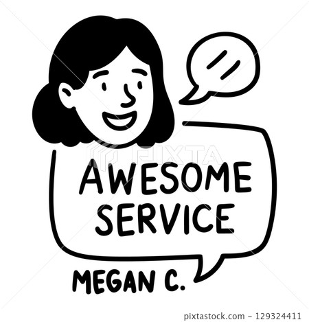 Doodle woman with speech bubble Awesome Service hand drawn style for testimonial and review templates Doodle woman with speech bubble Awesome Service hand drawn style for testimonial and review templates 129324411